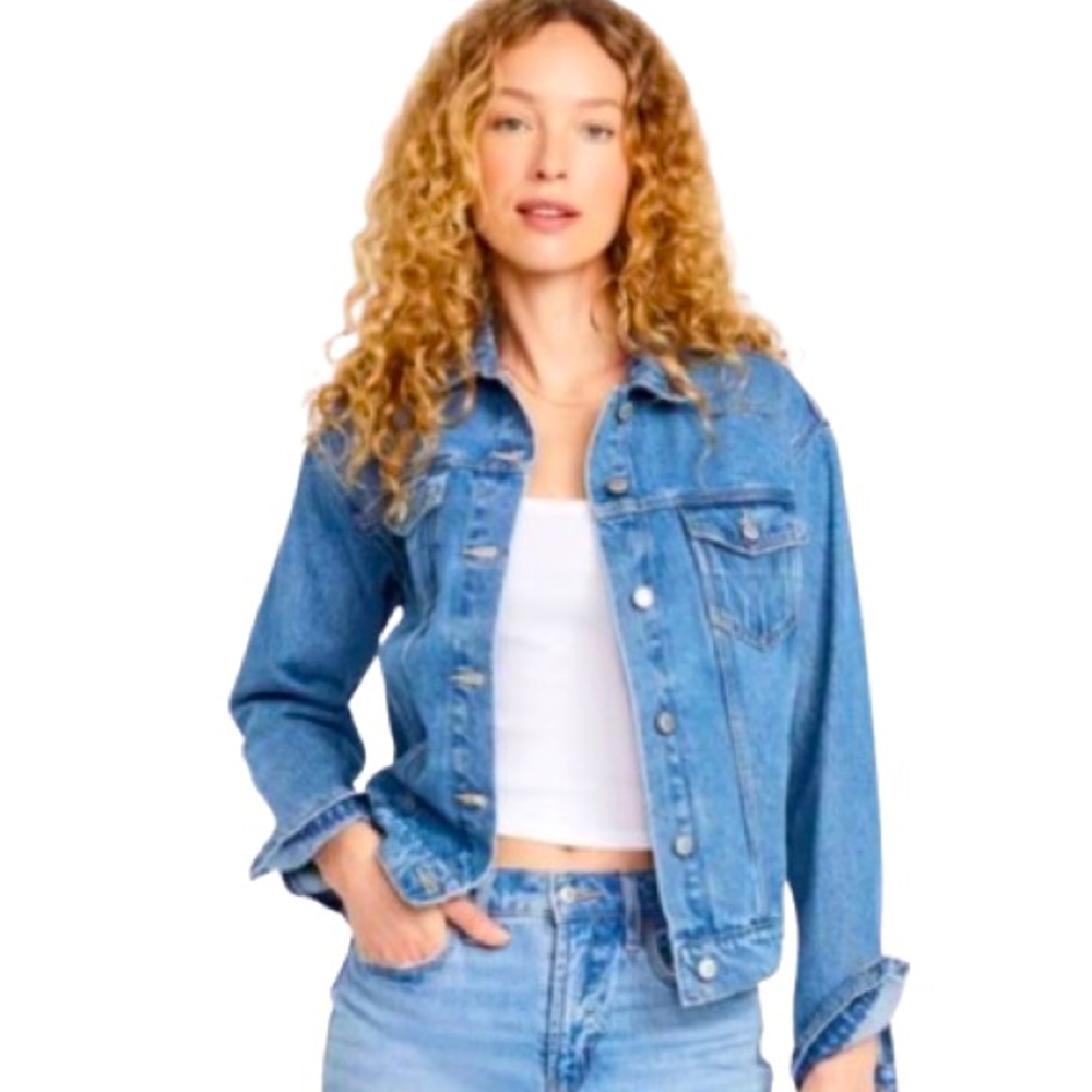 NWT Old Navy Classic Blue Distressed Denim Jacket Size M